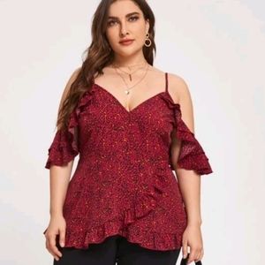 Plus size leopard cold shoulder blouse NEW
